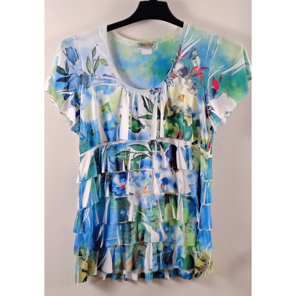 Reina floral Scene  blouse flowy Tier  Layers Long Size 1 Made in the USA